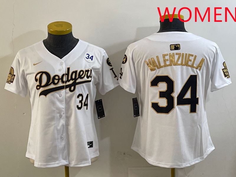 Women Los Angeles Dodgers #34 Valenzuela White Gold Game 2025 Nike MLB Jersey style 5